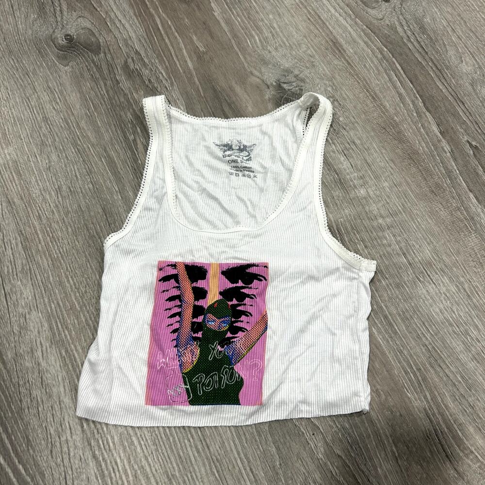Boys Lie Whats Your Poison White Cropped Cotton Tank Top
